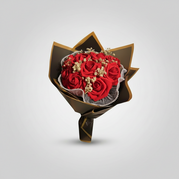 Bouquet de fleurs artificielles éternelles fait main Florayza, avec options paillettes, initiale brodée et papier d'emballage rose, blanc ou noir